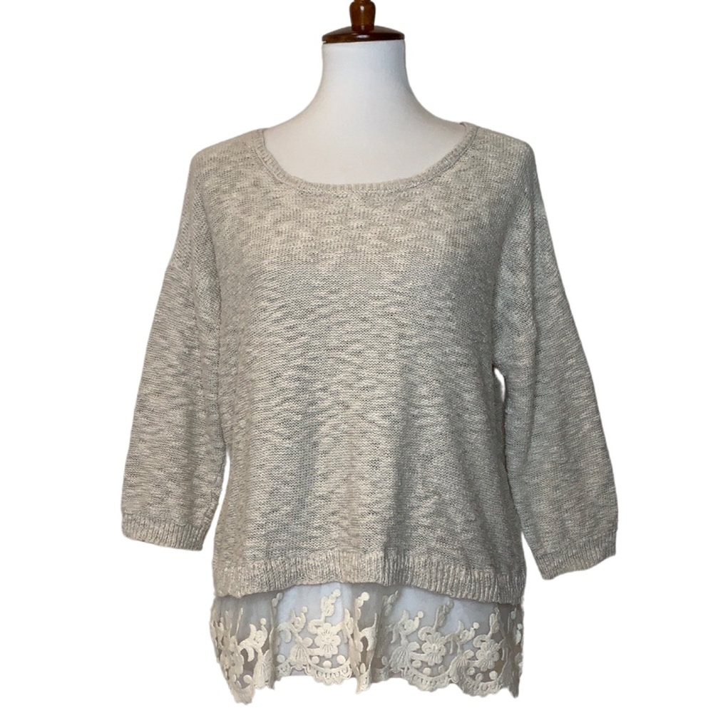 CHICOβS Cream Lace Crew Knit Sweater M
